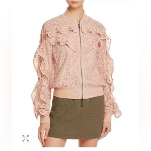 BCBGMaxAzria Blush Lace Ruffle Romantic Bomber Jacket size Small NWOT